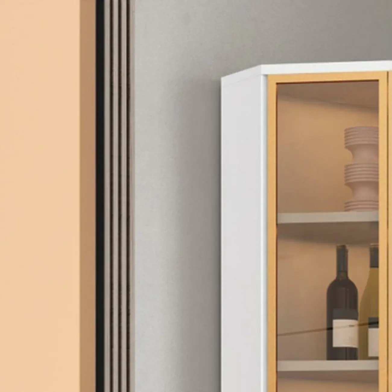 Modern Glam White-Gold Wood Glass Display Cabinet