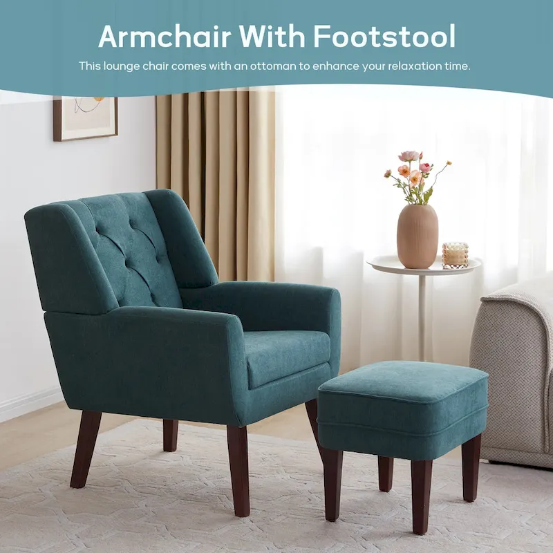 HUIMO Fabric Arm Chair Accent Chair and Ottoman Set Grey/ Beige/ Blue/ Dark Teal