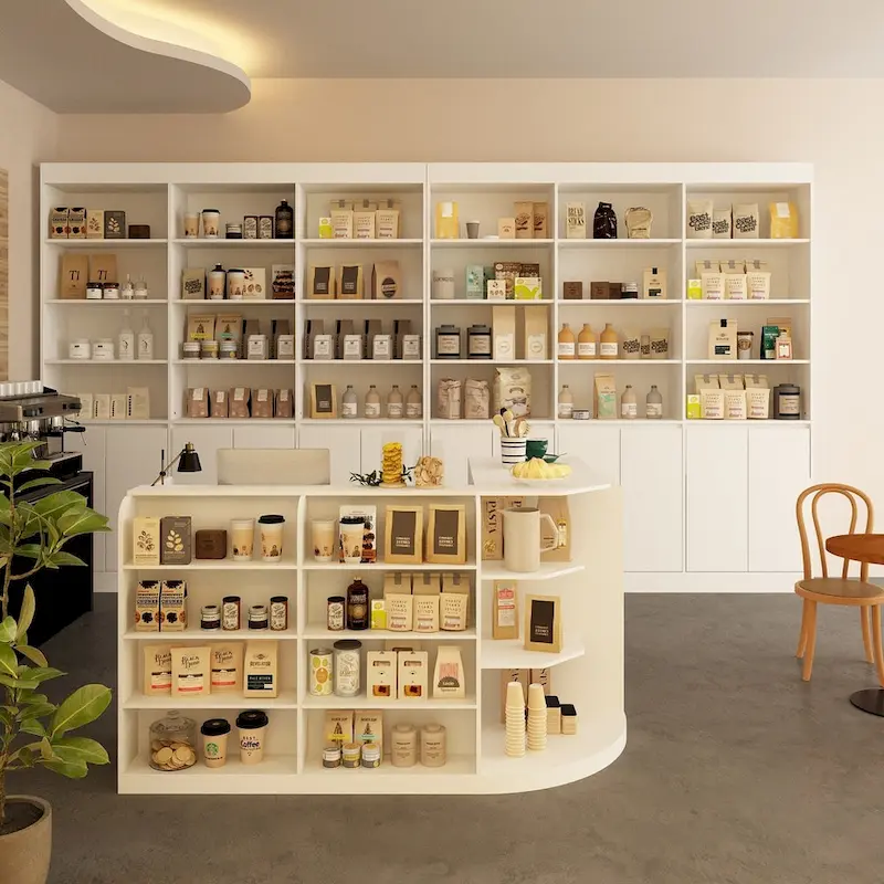 70.9 White Curved Front Desk with Shelving and Storage Reception Desk