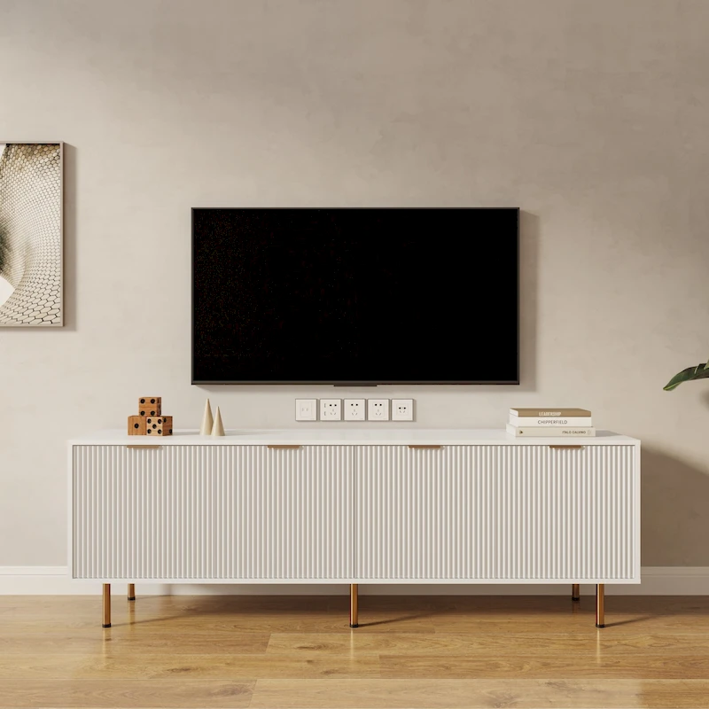 Modern warm white TV cabinet for 80 inch TV Stands