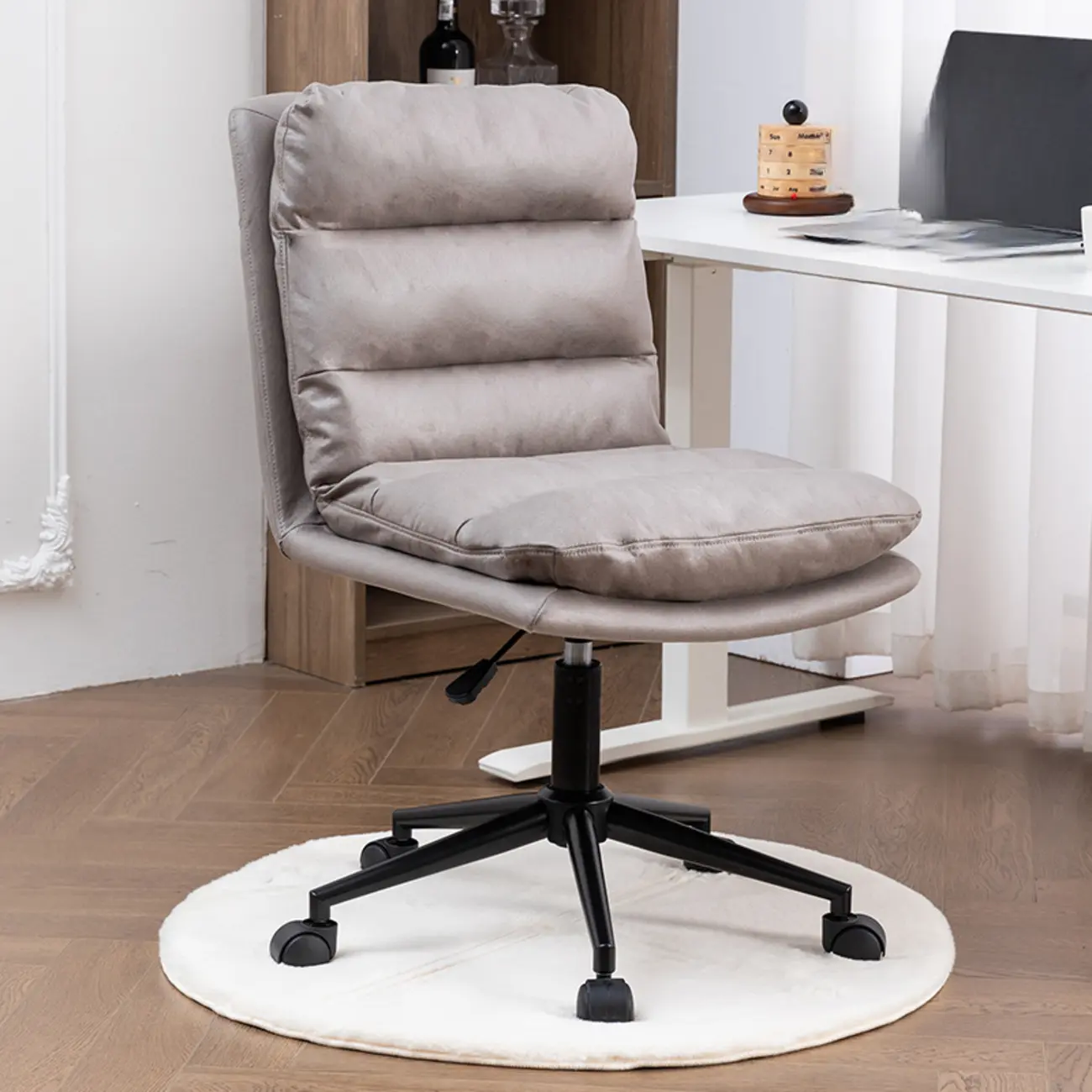 Casual Beige Leather Adjustable Office Chair