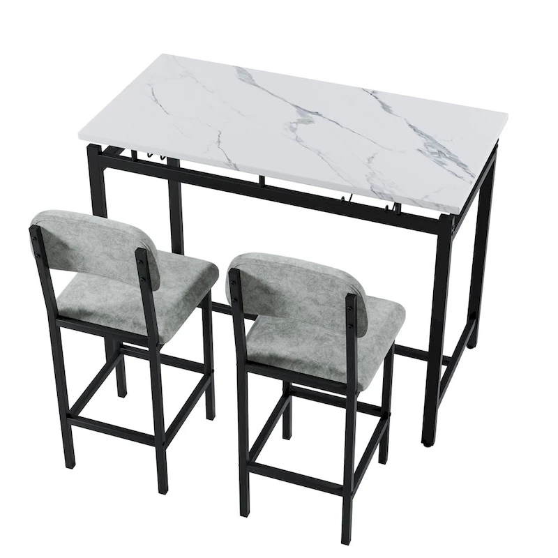 Modern Style 3-Piece Dining Set with Rectangular Table and 2 Upholstered Dining Chairs
