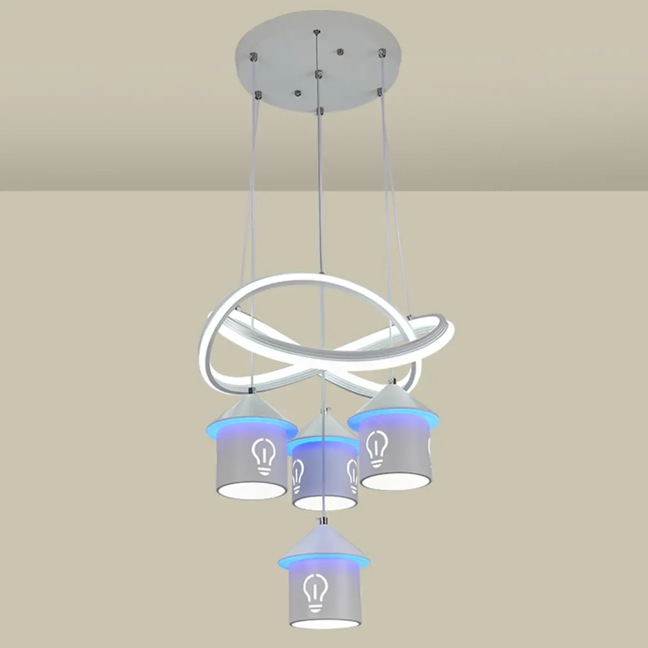 Modern 4-Light LED Chandelier with Unique House Design