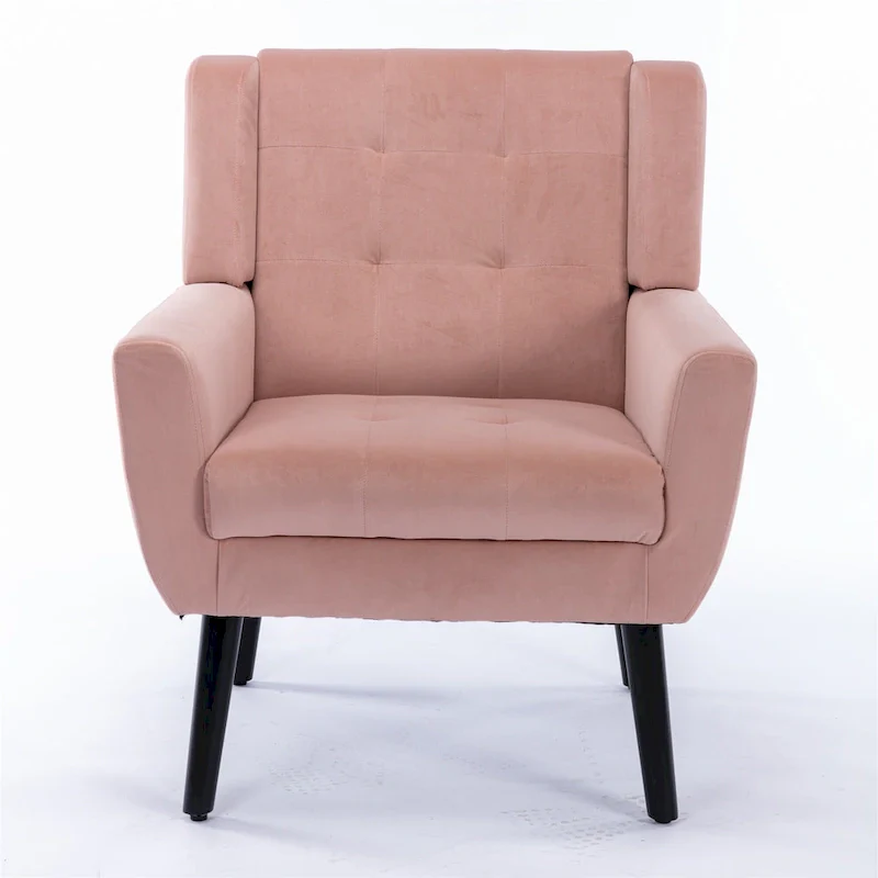 Pink Velvet Modern 29.5 Tufted Accent Chair with Wood Legs