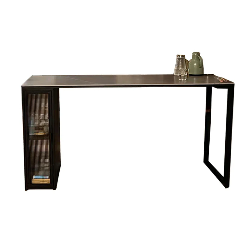 Modern Grey Stone Metal Base Storage Bar Tables for Kitchen