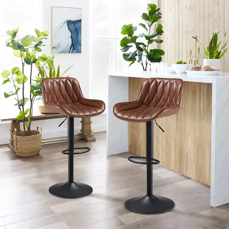 Art Leon Swivel and Adjustable PU Leather Barstool (Set of 2)