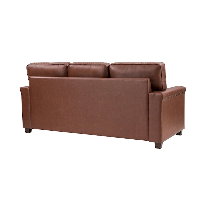 Rita Living Room 3-Seat Genuine Leather Sofa with Solid Wood Legs and Nailhead