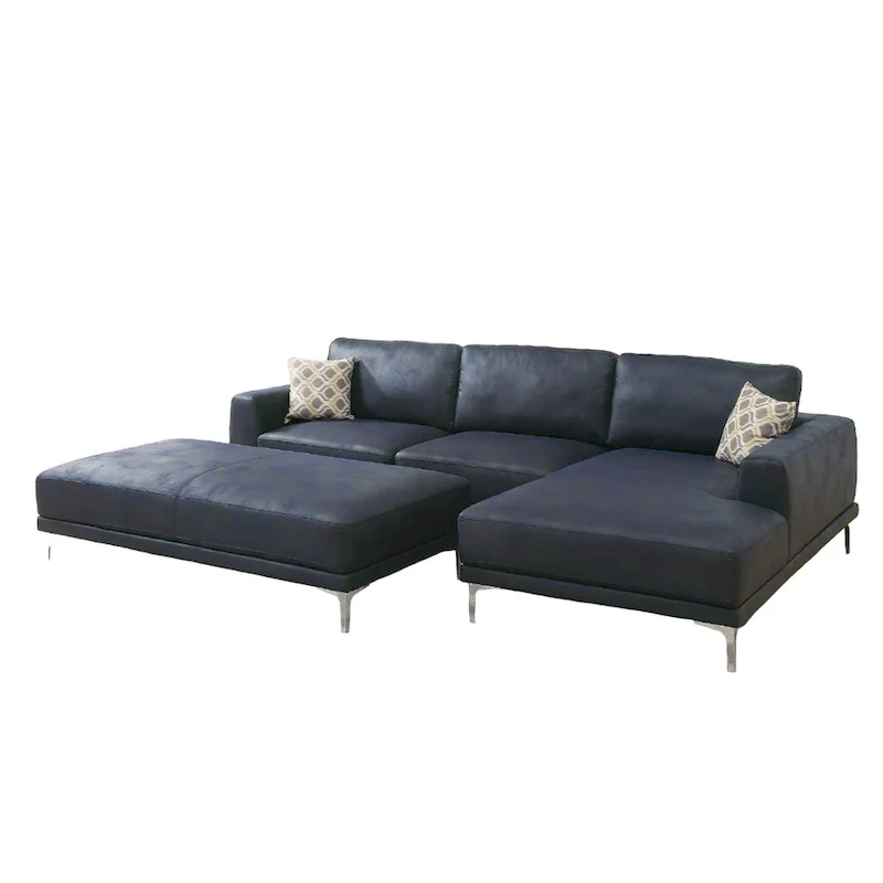 Kemy 2pc L Sectional Sofa Set with LAF Chaise, Ink Blue Faux Leather