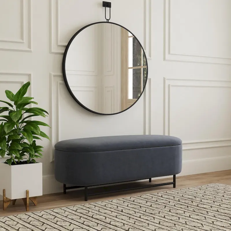 HomePop Ellipse Modern Storage Bench with Metal Legs