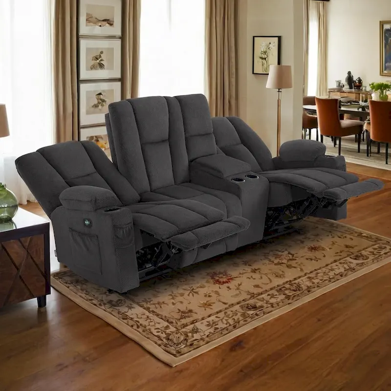 MCombo Electric Power Reclining Sofa with Massage and Lumbar Heat, Fabric 6015/6025/6035/6045