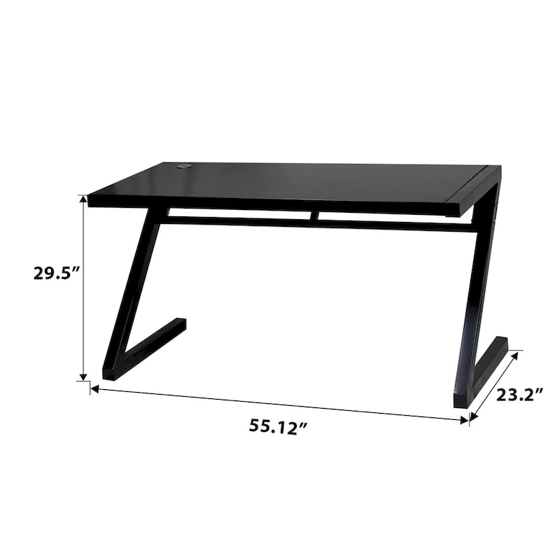 Professional Z-Leg Tempered Glass Gaming and Study Desk with Built-In USB Cable