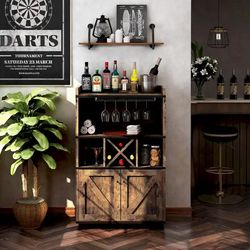 Furniture of America Keya Farmhouse 6-shelf Wine Cabinet Buffet