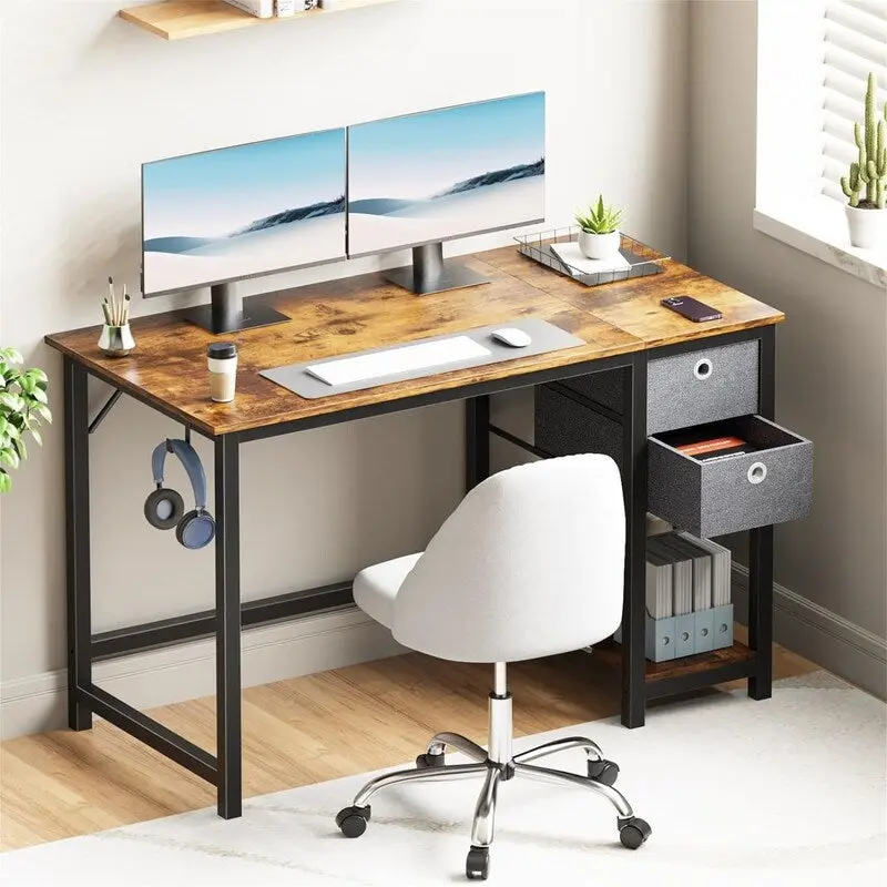 Computer Desk with Drawers and Bottom Shelf