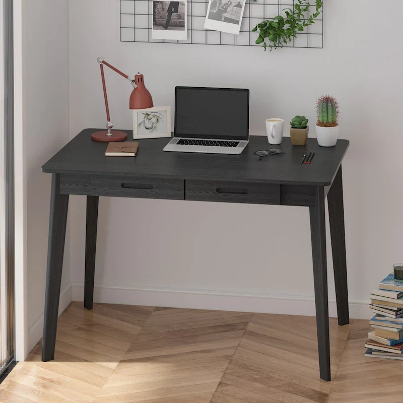 Home Office Desk - 39.4W, MDF & Solid Wood, 2 Drawers, 120 lbs Capacity, Classic Style