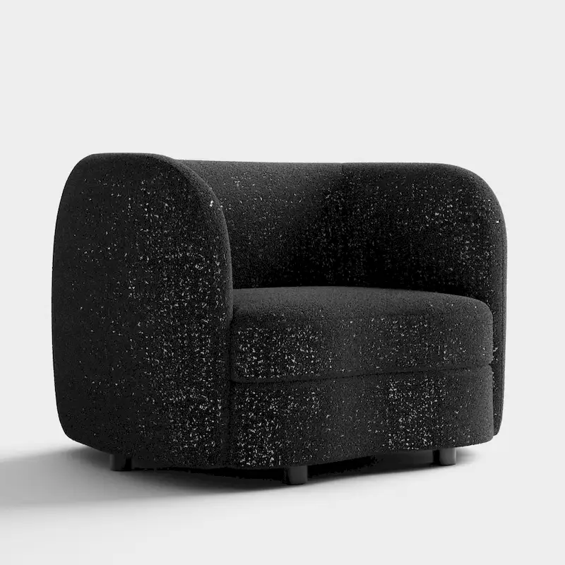 Modern Boucle Accent Chair with Curved Arms, Kidney Seat & Round Wood Legs