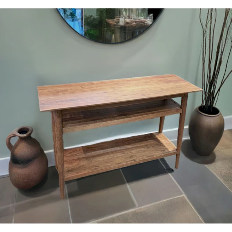 Solid Acacia Console Table with 2 Shelves