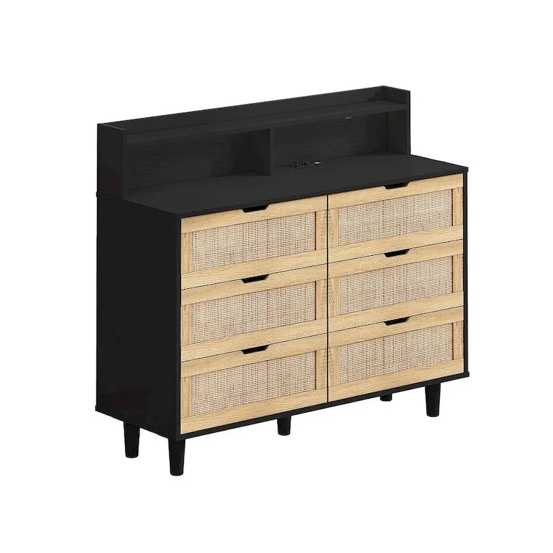 43-inch Wide 6-Drawer Dresser Cabinet with LED and Power Outlet