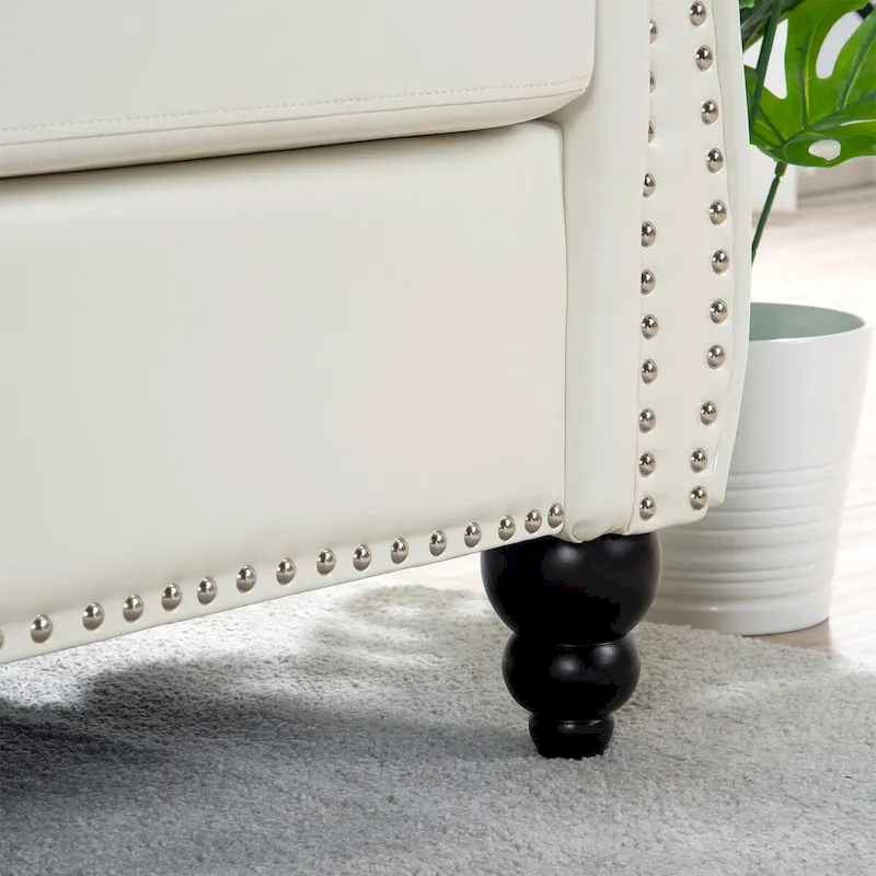 Cream 84.65 Traditional Chesterfield 3 Seater Sofa, PU Leather