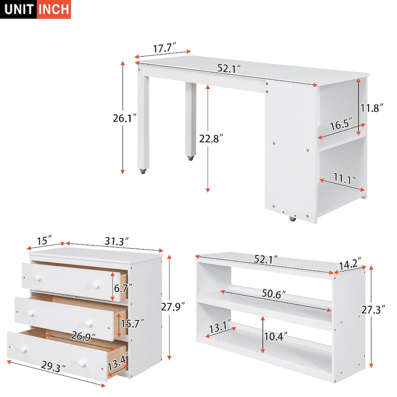 Full Pine Multifunctional Loft Bed with Movable Desk