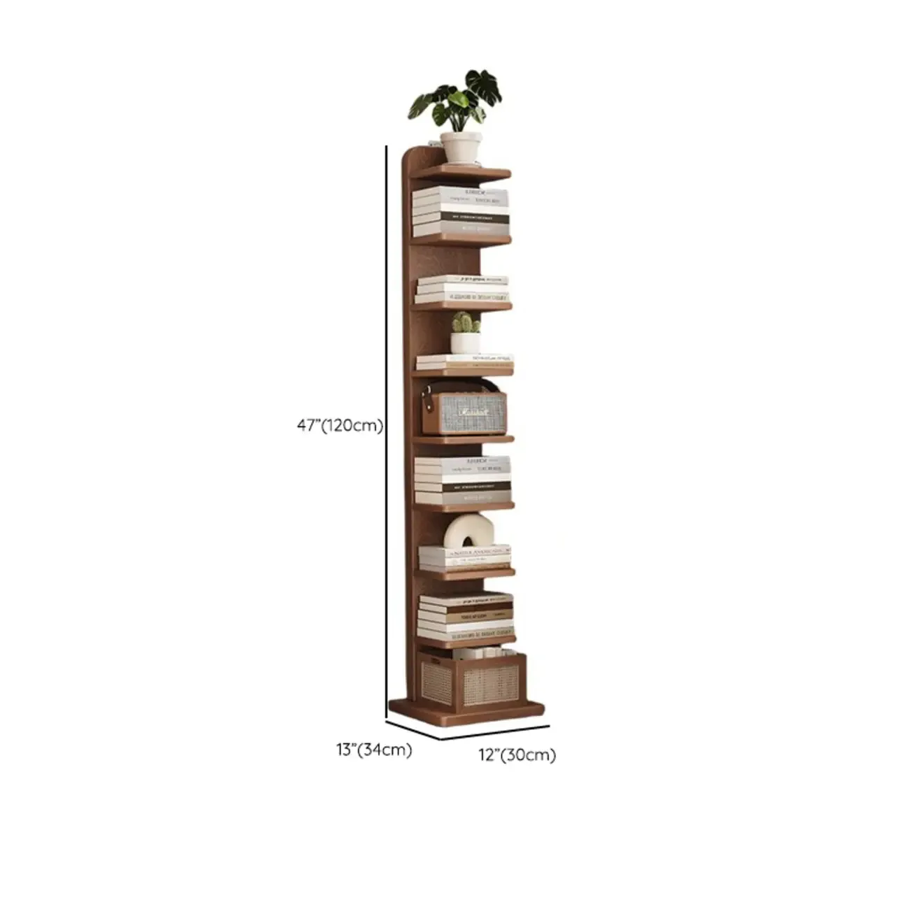 Narrow Wooden Multi-Shelf Closed Back Ladder Bookshelf