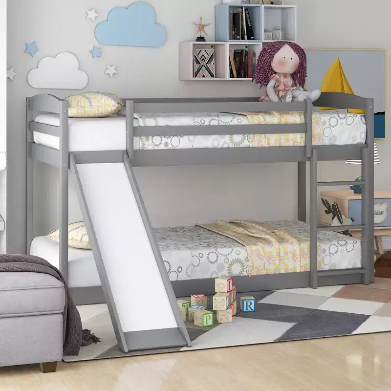 Whisen Twin over Twin Bunk Bed with Convertible Slide and Ladder