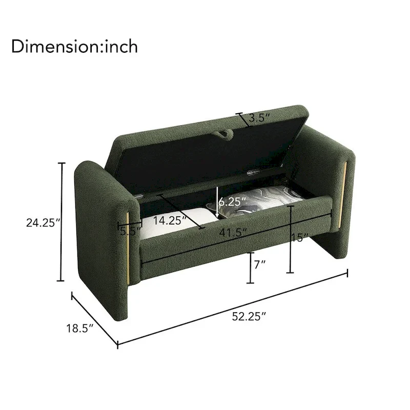 Modern Bed End Bench with Arms and Storage,Upholstered Foot Rest Stool