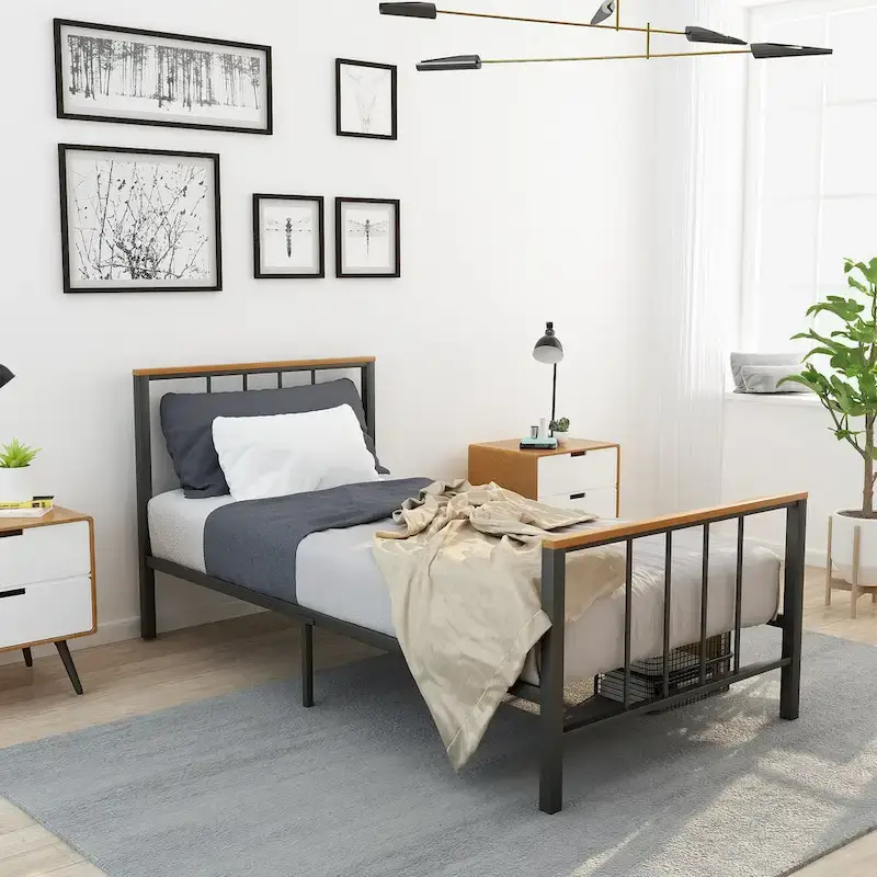 Mieres Industrial Metal Platform Bed Frame with Headboard & Footboard