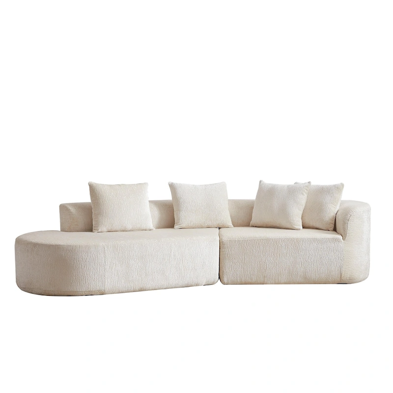 114 Chenille Cloud Sectional Sofa with Extra Deep Seating, and 4 Throw Pillows & No-Assembly Design