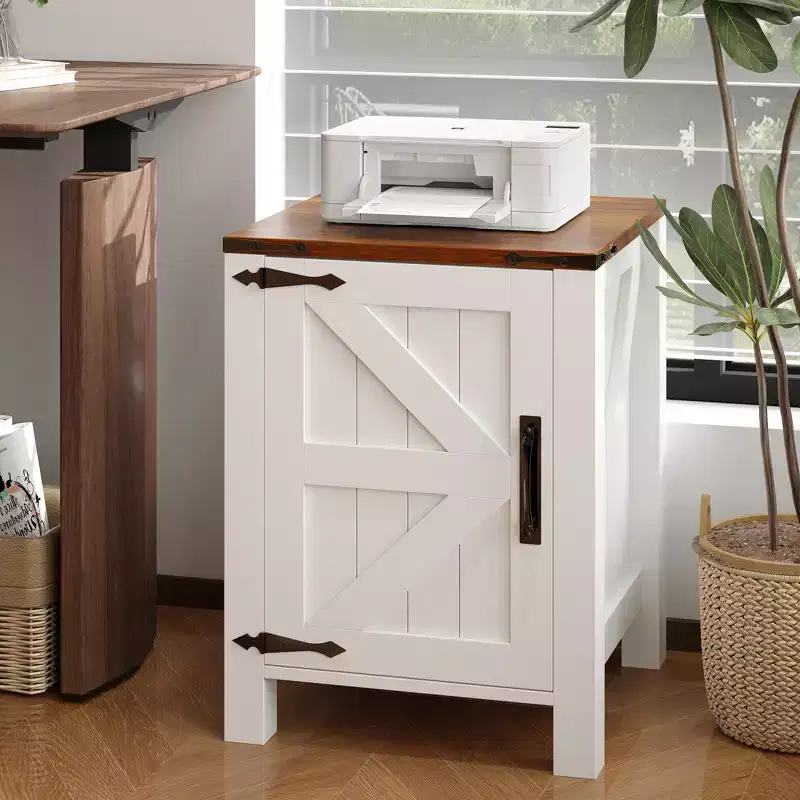 Brown Rustic Farmhouse Nightstand, Sliding Barn Door Style, Set of 2, with USB Charging Station