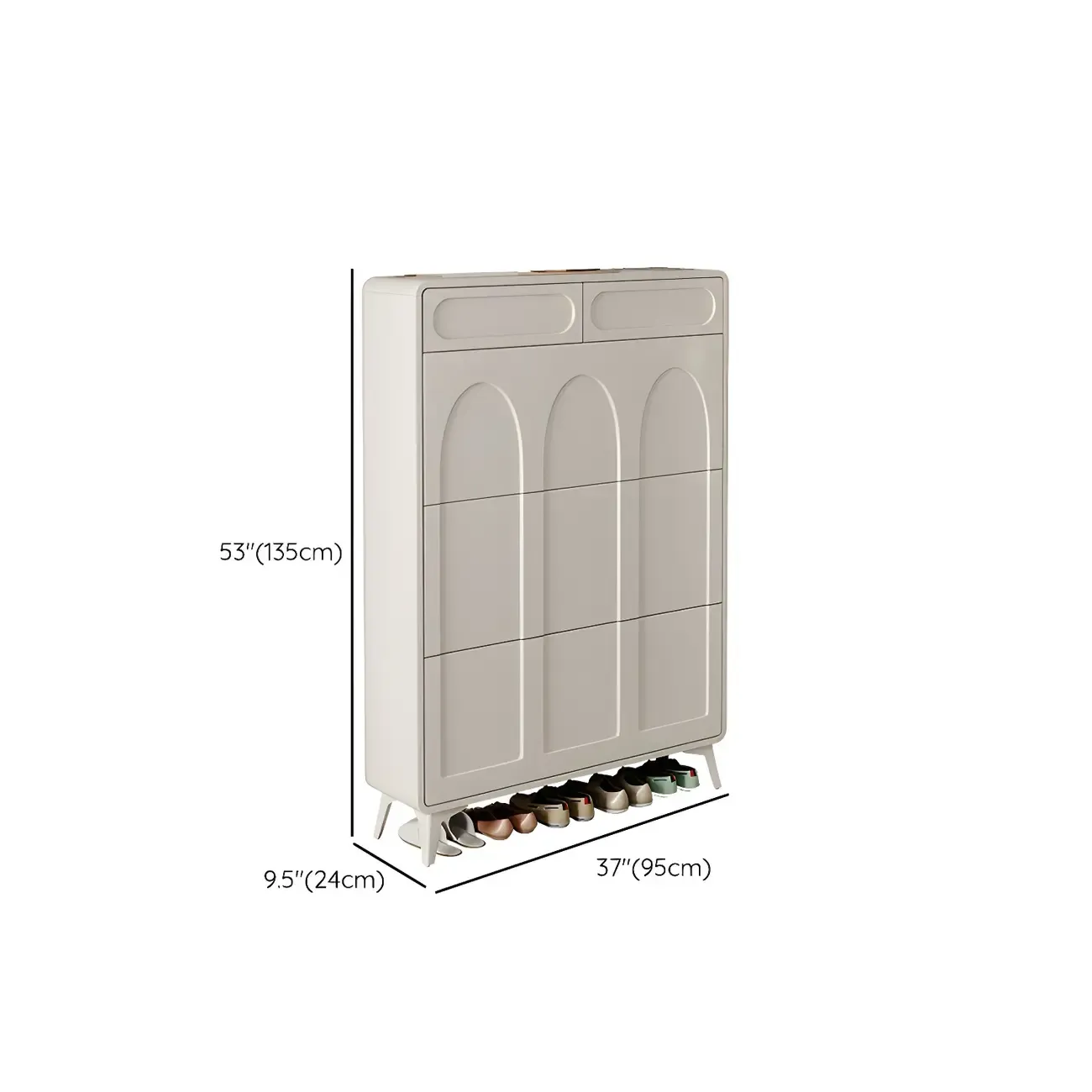 Vertical Slim White Wooden Drop Front Shoe Cabinet
