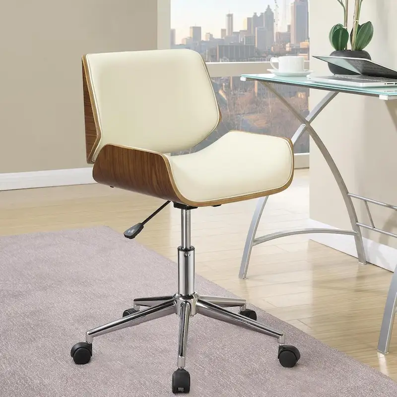 Adjustable Height Modern Curved Wood Upholstered Swivel Office Chair
