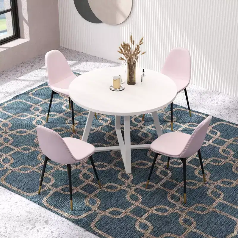 Roundhill Furniture Evatt 5-Piece Round Dining Set, Wood Round Table with 4 Chairs