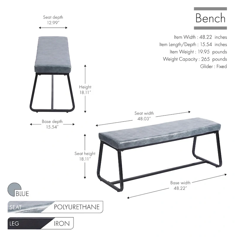 Home Remy Entryway Bench, PU Leather Upholstery, Iron Legs