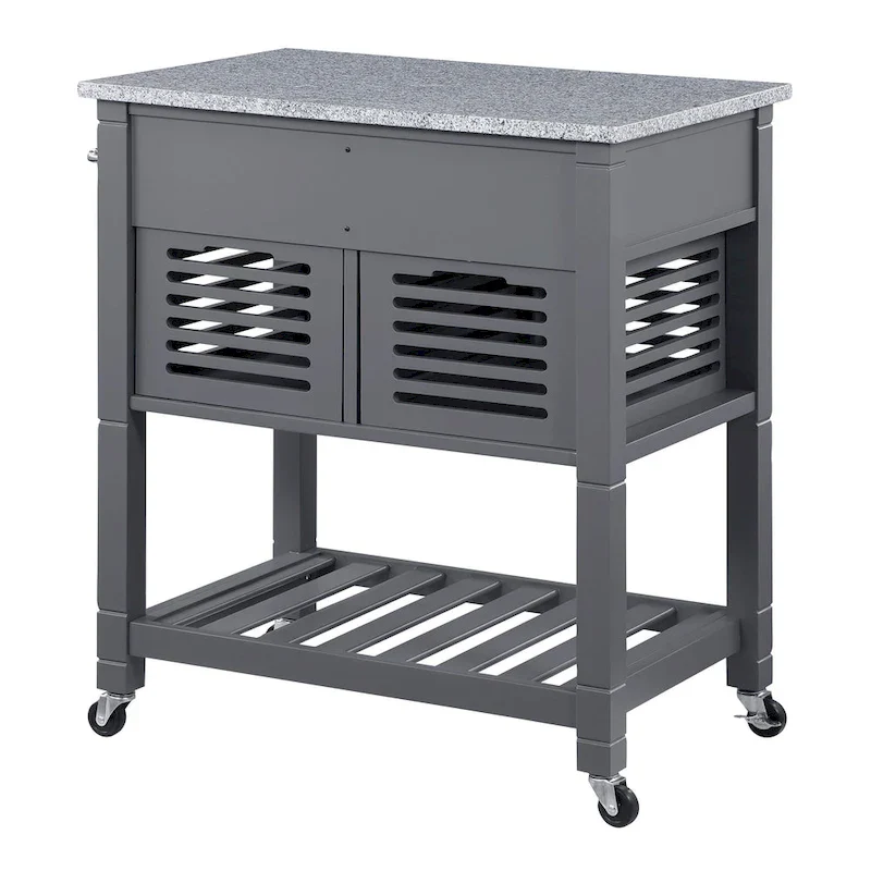 Kitchen Cart with Granite Top and Storage Drawers