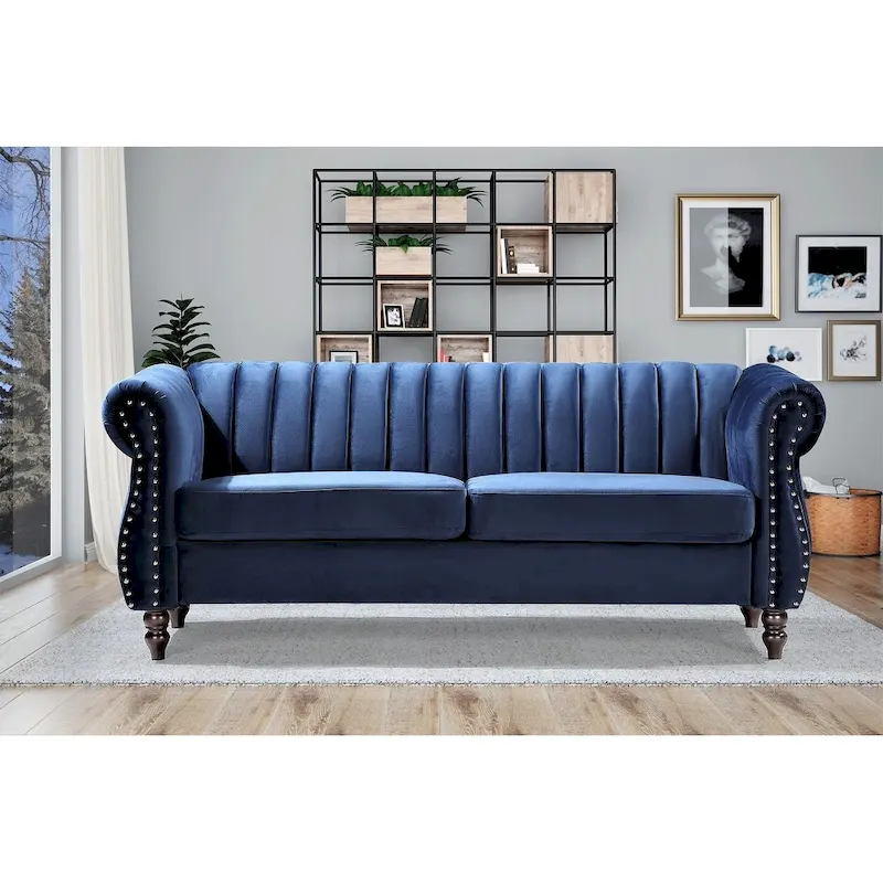 Velvet Chesterfield Rolled Arm Sofa