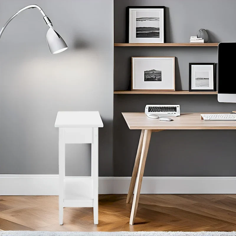 Narrow Flip-Top End Table with Drawer & Shelf, Gray/Black/Espresso/Cream/White/Cherry