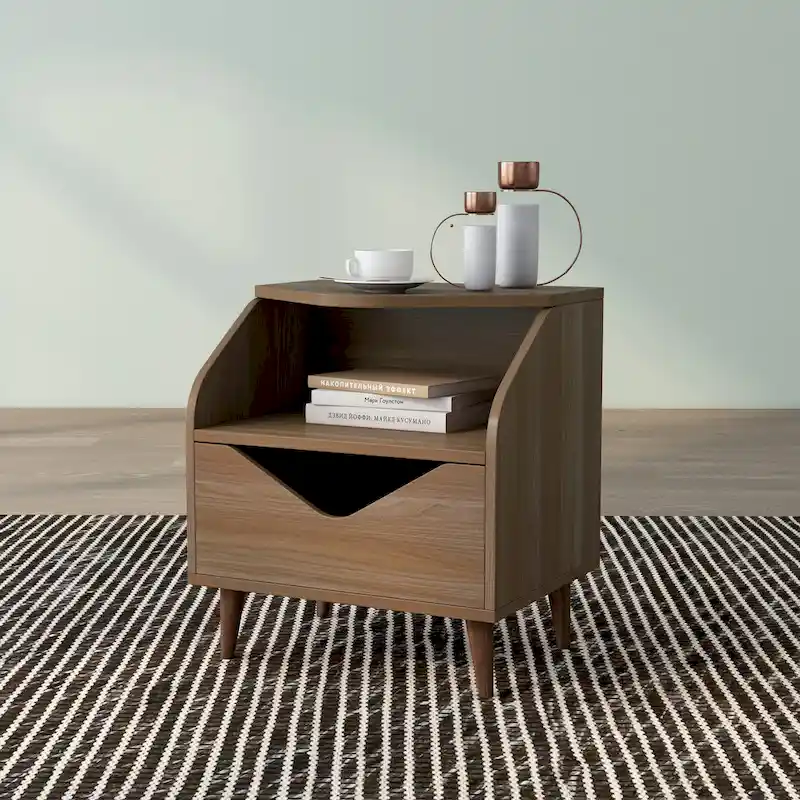 Mid-century Modern 20-inch 1-Shelf and 1-Drawer End Table by