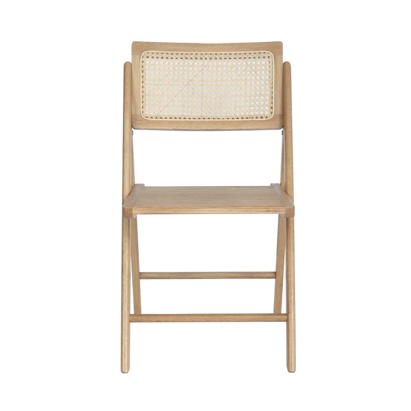 Folding Armless Cane Rattan Chairs with Breathable Woven Backrests - 2 Pack