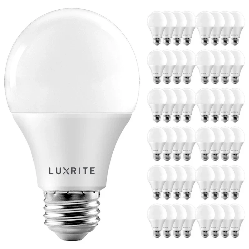 Luxrite A19 LED Light Bulb 60W Equivalent 3500K 800 Lumens Dimmable 9W Enclosed Fixture Rated E26 Base 48 Pack