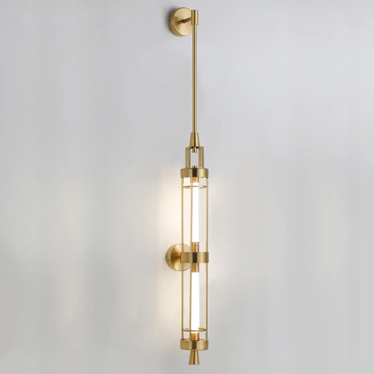 Gold Cylinder Wall Sconce Lamp with 2 LED Bulbs Warm Light