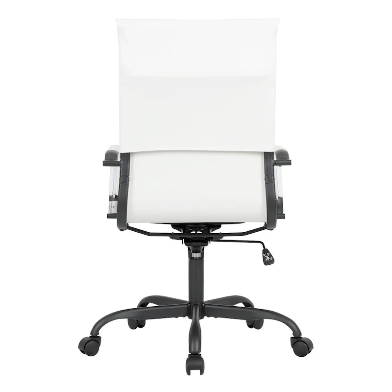 Ribbed Leather Adjustable High-Back Office Swivel Chair in Black Metal Frame