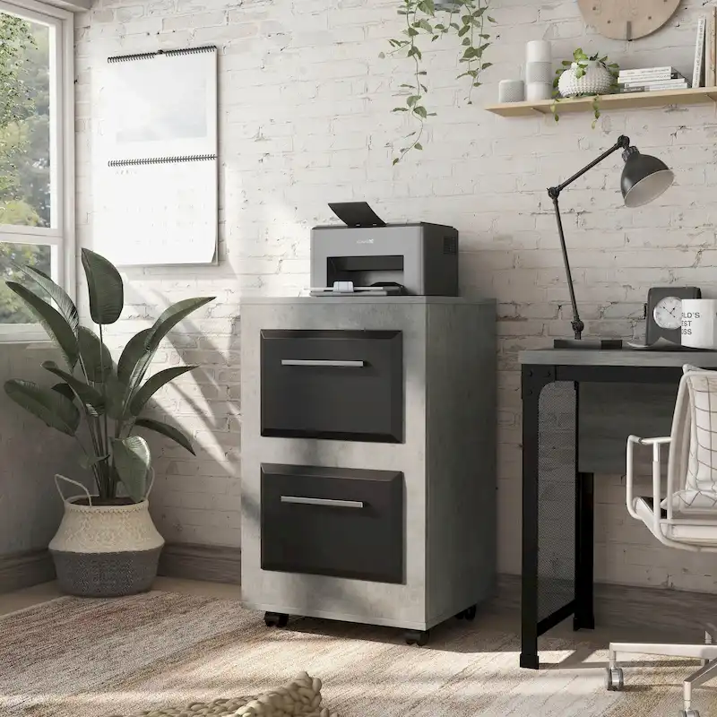DH BASIC Urban Two-Drawer Mobile File Cabinet with Iron Bar Pulls by Denhour