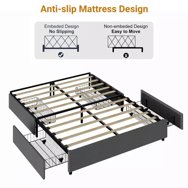 Bed Frame with 4 DrawersFabric Upholstered, Easy Assembly
