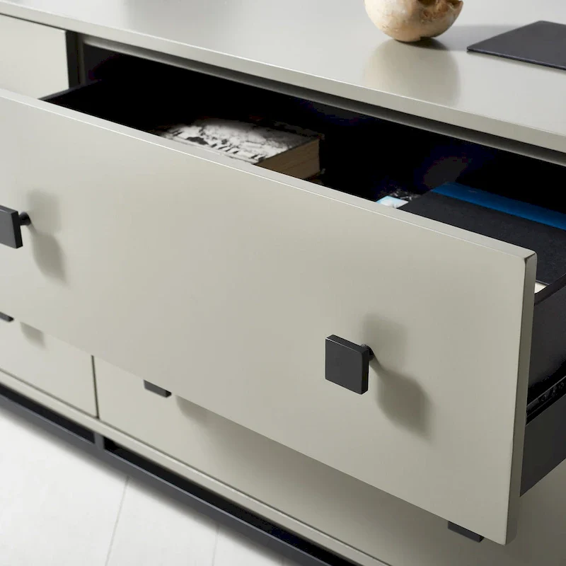 4-Drawer Dresser with Gold Accents - White/Taupe/Black