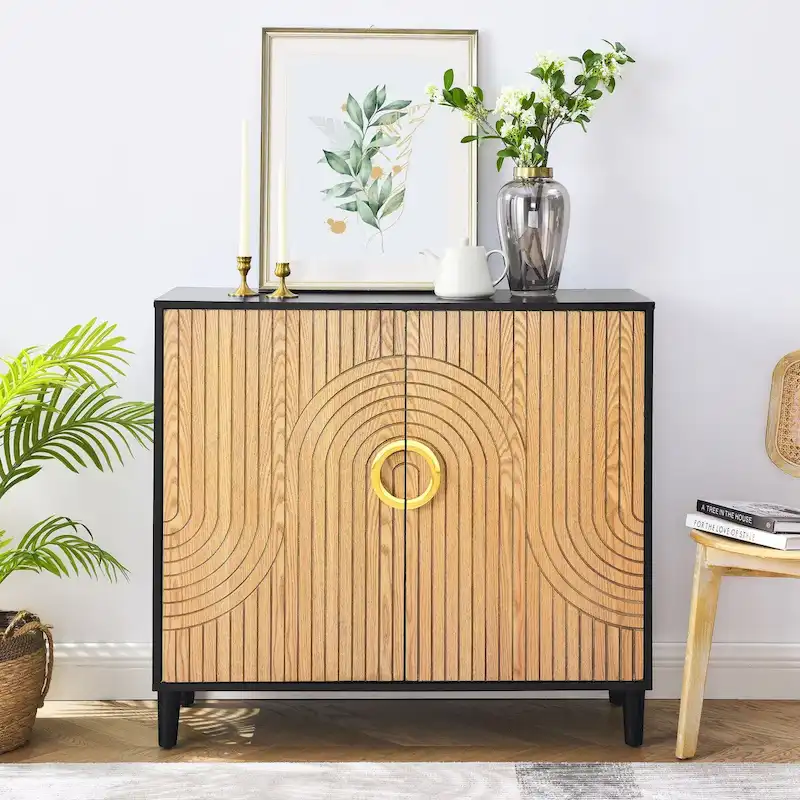 Freestanding Storage Cabinet with 2 Doors and Adjustable Shelves