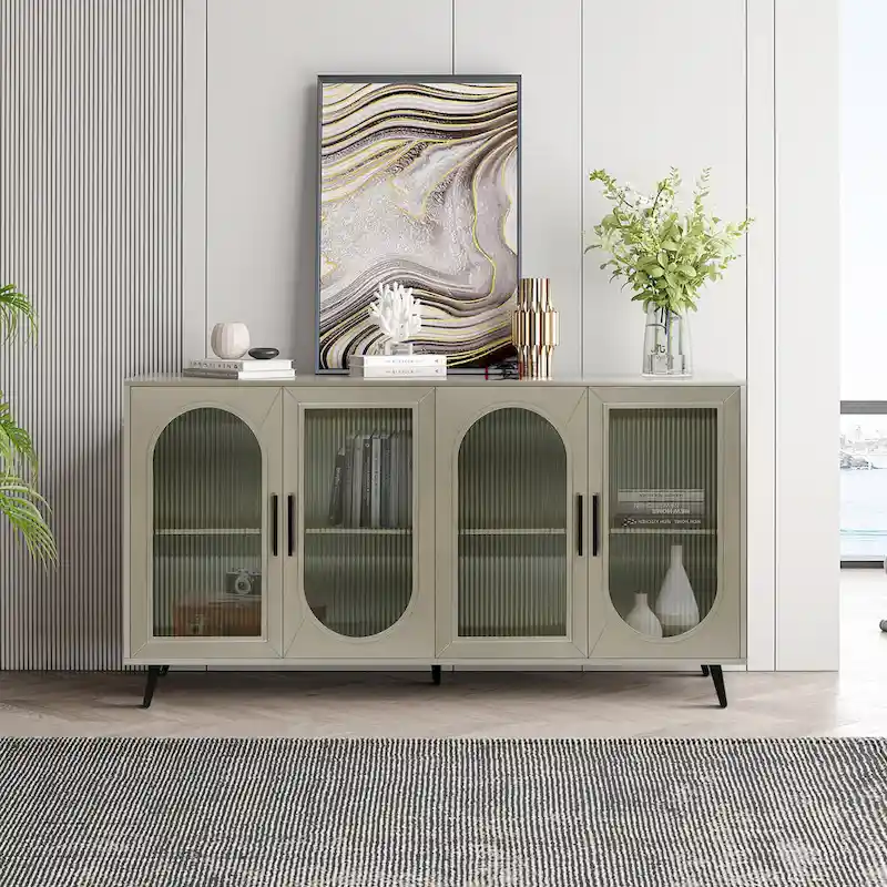 60-Inch TV Stand with Storage Cabinet and Adjustable Shelves, Fits TVs up to 65 Inches