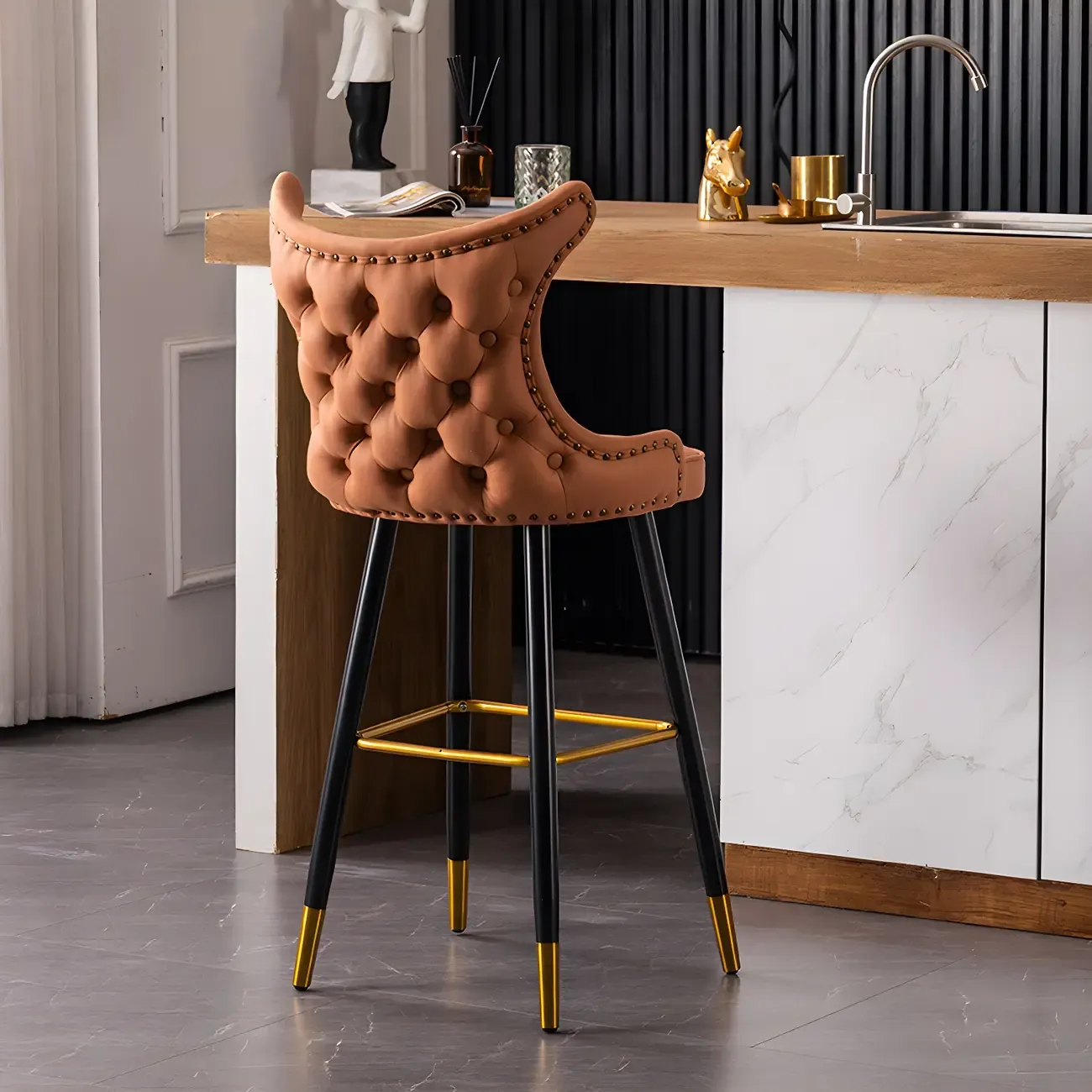 Velvet Upholstered Wingback Counter Height Bar Stools