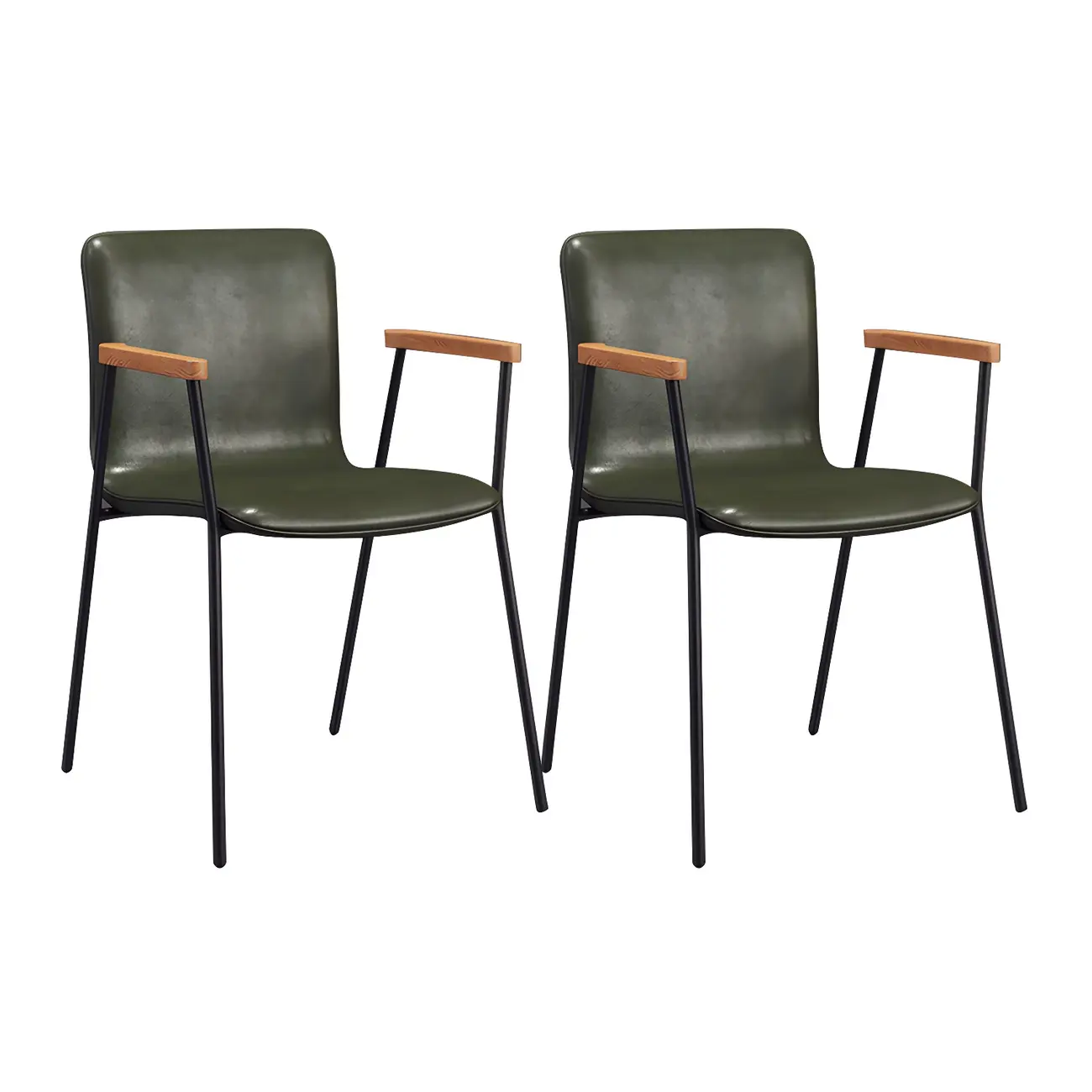 Leather Metal Legs Armrest Backrest Dining Chair
