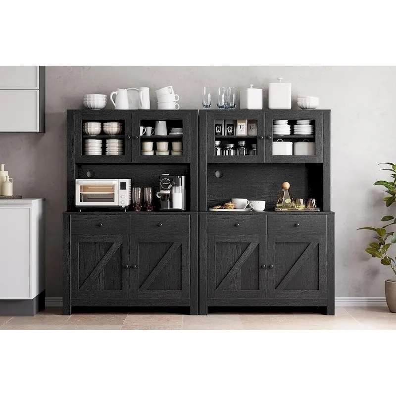 White / Grey / Black Farmhouse Kitchen Pantry Cabinet with Microwave Stand – Single Unit