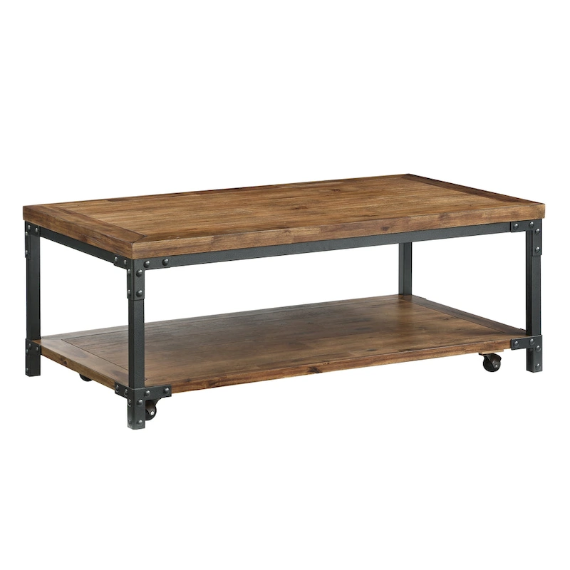 Steve Silver Leyburn Industrial Wood and Metal Coffee Table with Casters